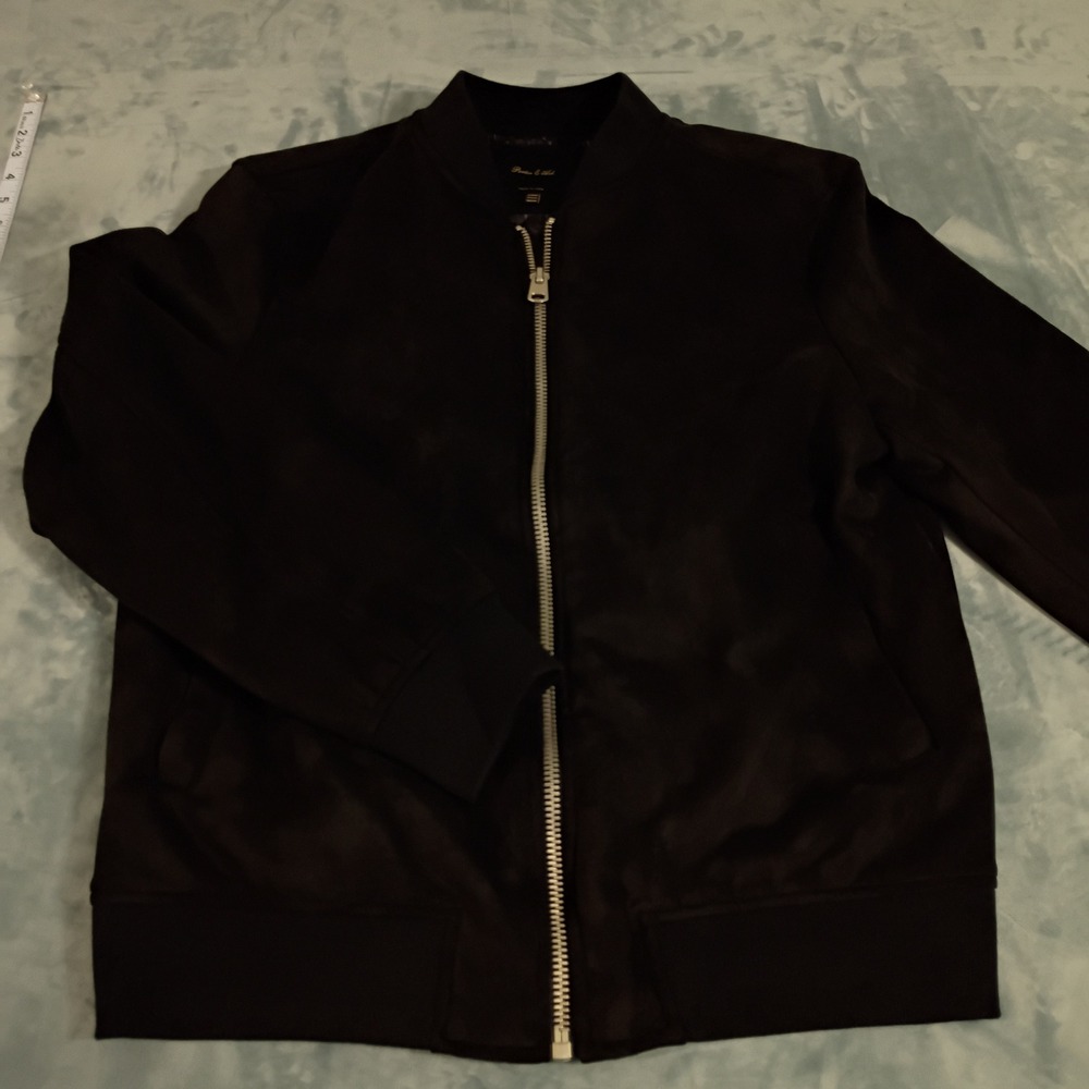 Porter & Ash Mens Faux Suede Bomber Jacket Black Full Zip Size Medium